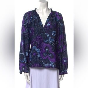 XiRENA Vibrant Purple and Blue Floral Blouse
